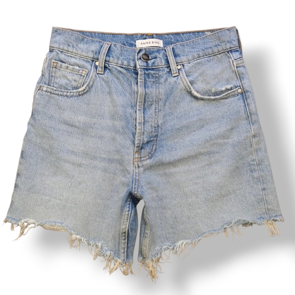 Anine Bing Light Blue Distressed Denim Shorts